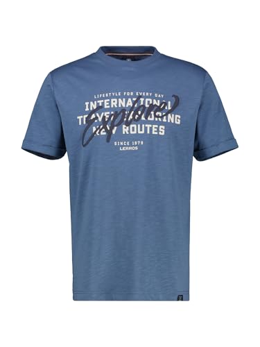 Herren T-Shirt mit Brustprint, MODERN FIT (schmale Passform), Größe: L, Farbe: Crispy Blue 443 von LERROS