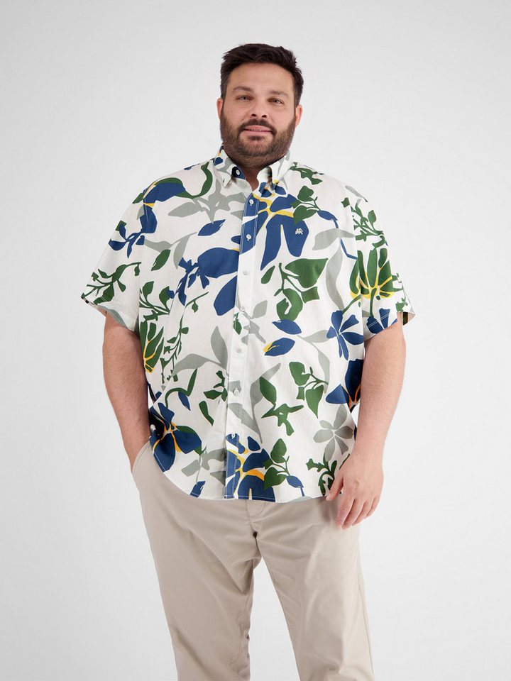 LERROS Kurzarmhemd LERROS Sommerliches Baumwoll-Leinenhemd in Übergrößen von LERROS