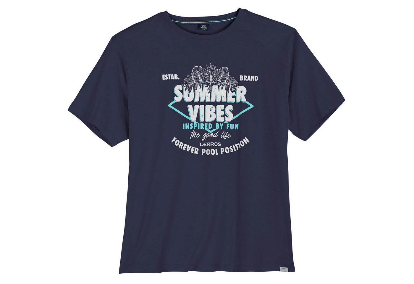 LERROS Rundhalsshirt Lerros XXL T-Shirt navy Frontprint Summer Vibes von LERROS
