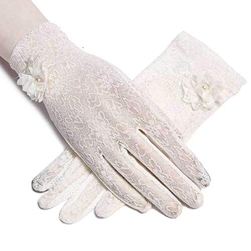 LERTREEUK 1 Paar Damen Fäustlinge Damen Spitzenhandschuhe für Hochzeit Oper Abend Party Bankett Kleid (Weiß) von LERTREEUK