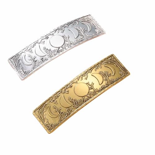 LERTREEUK 2 Stück Vintage Haarspange Metall Barrette Wald Mond Retro Französisch Haarnadel für Frauen handgefertigt (SonneMond1) von LERTREEUK