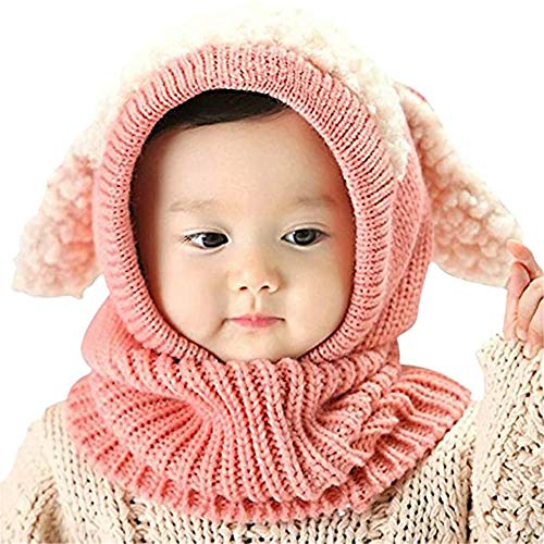 LERTREEUK Baby Mädchen Jungen Winter Strickschal Mütze Warme Ohrenklappen Kappe für Kleinkind 6-36 Monate (Rosa) von LERTREEUK