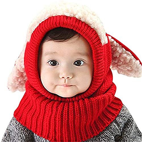 LERTREEUK Baby Mädchen Jungen Winter Strickschal Mütze Warme Ohrenklappen Kappe für Kleinkind 6-36 Monate (Rot) von LERTREEUK