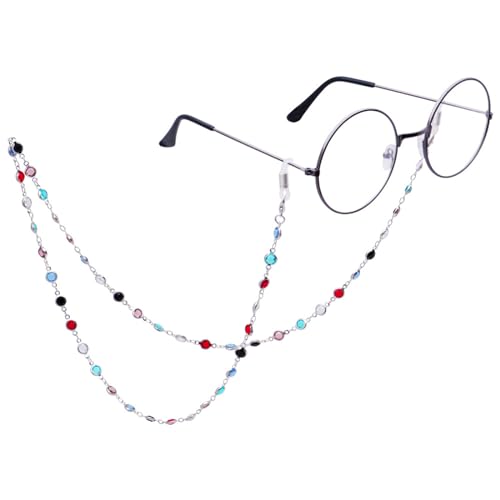 LERTREEUK Bunte Perlen Brillenketten Sonnenbrille Lanyard Brillen Retainer Sonnenbrille Strap Kristall Perlen Kette für Frauen Mädchen (Silber) von LERTREEUK