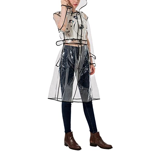 LERTREEUK Damen EVA Transparent Regenmantel Leichte Regenbekleidung Wasserdichte Regenjacke mit Gürtel von LERTREEUK