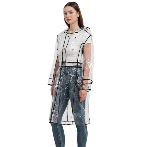 LERTREEUK Damen EVA Transparent Regenmantel Leichte Regenbekleidung Wasserdichte Regenjacke mit Gürtel von LERTREEUK