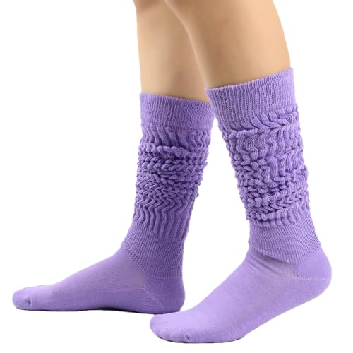 LERTREEUK Lustige Slouch Socken Scrunch Gestapelte Lose Socken Verdickte Winter Warme Stiefel Kniehohe Strümpfe für Frauen Mädchen (Lila) von LERTREEUK