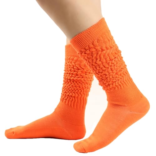 LERTREEUK Lustige Slouch Socken Scrunch Gestapelte Lose Socken Verdickte Winter Warme Stiefel Kniehohe Strümpfe für Frauen Mädchen (Orange) von LERTREEUK