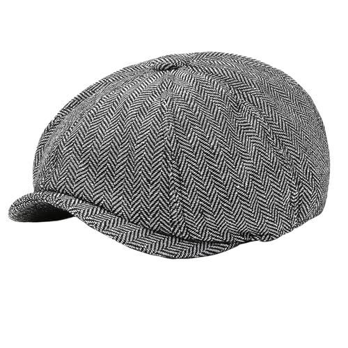 LERTREEUK Unisex Eltern-Kind Baskenmütze Tweed Flat Cap Octagonal Newsboy Gatsby Schirmmütze (DE/NL/SE/PL, Alphanumerisch, S, M, Schwarz) von LERTREEUK