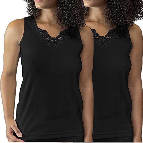 LES ESSENTIELLES Caraco Damen Tank Top - Nahtloses Unterhemd - 100% gekämmte Baumwolle, Kragen mit Spitze - Premium Qualität - 2er Pack LES ESSENTIELLES Caraco Damen Tank Top - Nahtloses Unterhemd - 100% gekämmte Baumwolle, Kragen mit Spitze - Premium Qualität - 2er Pack von LES ESSENTIELLES