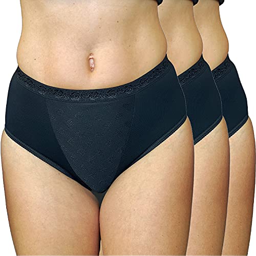 LES ESSENTIELLES Damen-Slip mit flachem Bauch – Premium-Qualität Baumwolle Stretch – Set mit 3 Höschen, hohe Taille, Farbe Weiß oder Schwarz, Schwarz , 42 von LES ESSENTIELLES