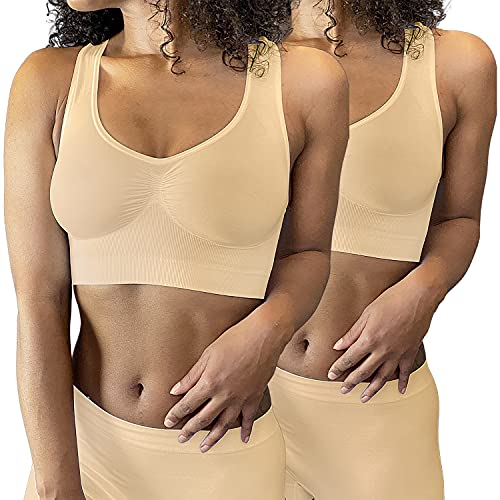 Nahtloser BH für Damen – Sport-BH mit Racerback aus Mikrofaser, Stretch, sehr weich und bequem, 2 Stück – Farbe: Schwarz, Weiß oder Hautfarben Gr. Small, hautfarben Nahtloser BH für Damen – Sport-BH mit Racerback aus Mikrofaser, Stretch, sehr weich und bequem, 2 Stück – Farbe: Schwarz, Weiß oder Hautfarben Gr. Small, hautfarben von LES ESSENTIELLES