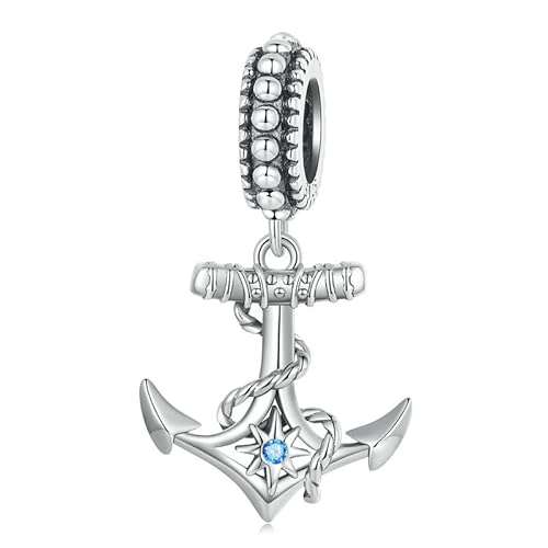 Charm Anker Blau Meer Marine Schiff Boot Anhänger Halskette 925 Silber - Les Folies für Pandora, Sterling-Silber, Zirkonia von LES FOLIES DI PAOLA GRIECO