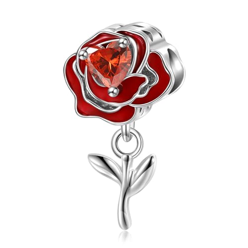 Charm Rote Rose mit rotem Herz Anhänger aus 925er Silber - Les Folies für Pandora von LES FOLIES DI PAOLA GRIECO