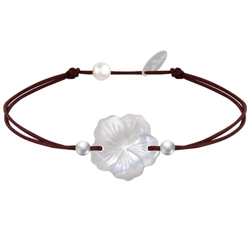 LES POULETTES BIJOUX - Armband Link Perlmutt Blume und Sterling Silber 925 Perlen - Classics - Dunkelbraune von LES POULETTES BIJOUX