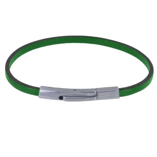 LES POULETTES BIJOUX - Armband Frau Einfach Flache Leder Edelstahl Schließe - Dunkelgrün von LES POULETTES BIJOUX