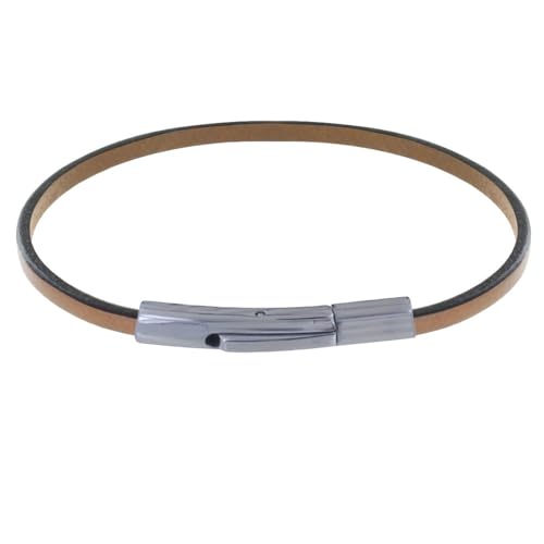 LES POULETTES BIJOUX - Armband Frau Einfach Flache Leder Edelstahl Schließe - Hellbraun von LES POULETTES BIJOUX