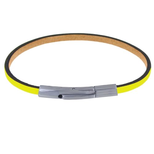 LES POULETTES BIJOUX - Armband Frau Einfach Flache Leder Edelstahl Schließe - Neon Gelb von LES POULETTES BIJOUX