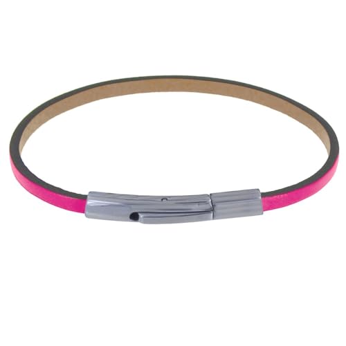 LES POULETTES BIJOUX - Armband Frau Einfach Flache Leder Edelstahl Schließe - Neon Pink von LES POULETTES BIJOUX
