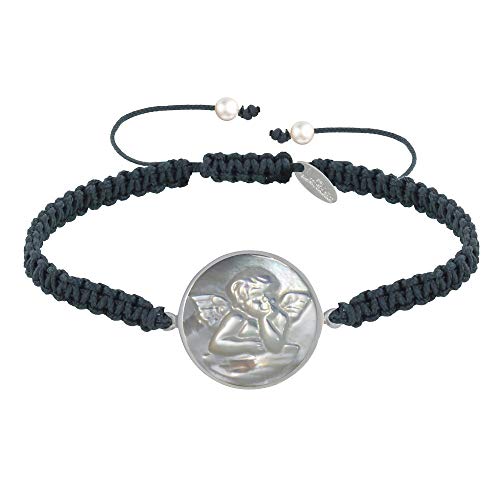 LES POULETTES BIJOUX - Armband Glieder Geflochtene Rund Medaille 925 Silber und Perlmutt Engel Raphaël - Grau von LES POULETTES BIJOUX