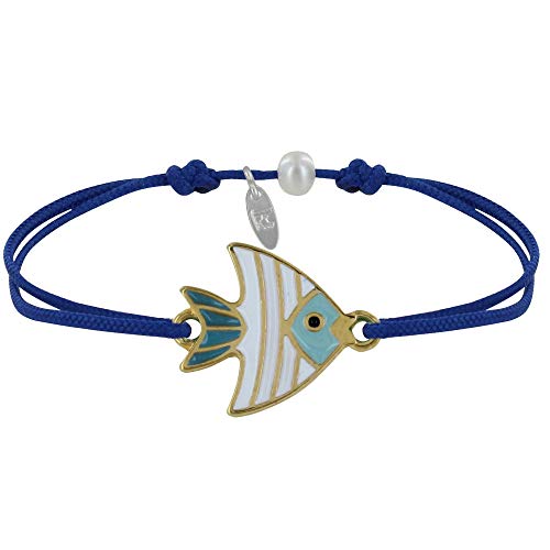 LES POULETTES BIJOUX - Armband Glieder Messing Fisch Medaille Weiß und Türkis Emailliert - Blau LES POULETTES BIJOUX - Armband Glieder Messing Fisch Medaille Weiß und Türkis Emailliert - Blau von LES POULETTES BIJOUX