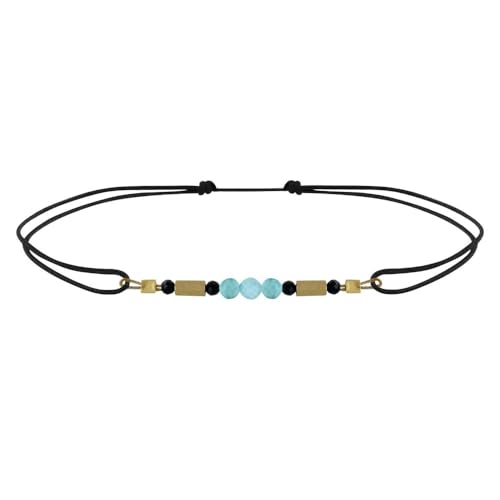 LES POULETTES BIJOUX - Armband Link 3 Facettierte Larimar Perlen Hämatit Tuben und Spinell - Schwarz von LES POULETTES BIJOUX