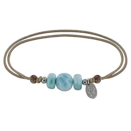 LES POULETTES BIJOUX - Armband Link Eine Perle und Zwei Larimar Ringe - Beige von LES POULETTES BIJOUX