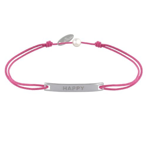 LES POULETTES BIJOUX - Armband Link Gebogene Plakette in Silber 925 Gravur Happy - Fuchsia von LES POULETTES BIJOUX