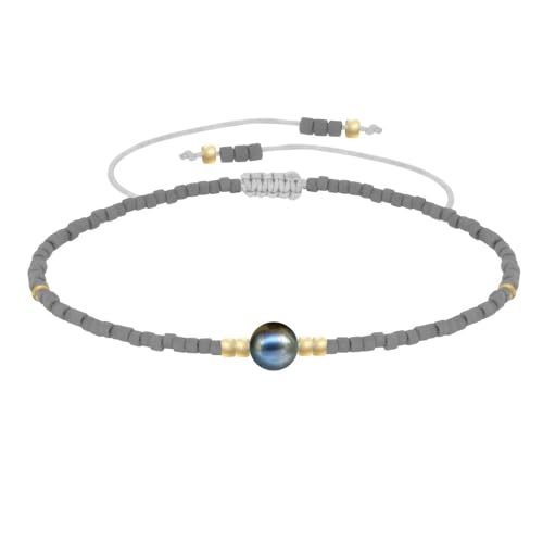 LES POULETTES BIJOUX - Armband Link Schwarz Süßwasserperle und Kleine Matte Perlen - Grau von LES POULETTES BIJOUX