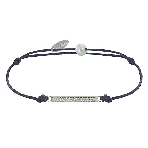 LES POULETTES BIJOUX - Armband Link 925 Silber Medaille Kleiner Streifen Strass - Grau von LES POULETTES BIJOUX