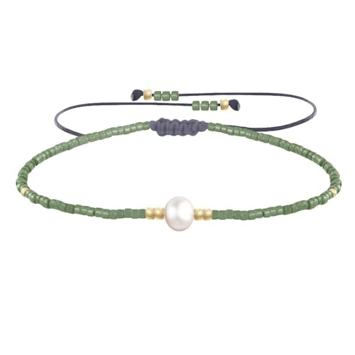 LES POULETTES BIJOUX - Armband Link Weiß Süßwasserperle und Kleine Glänzenden Perlen - Dunkelgrün LES POULETTES BIJOUX - Armband Link Weiß Süßwasserperle und Kleine Glänzenden Perlen - Dunkelgrün von LES POULETTES BIJOUX