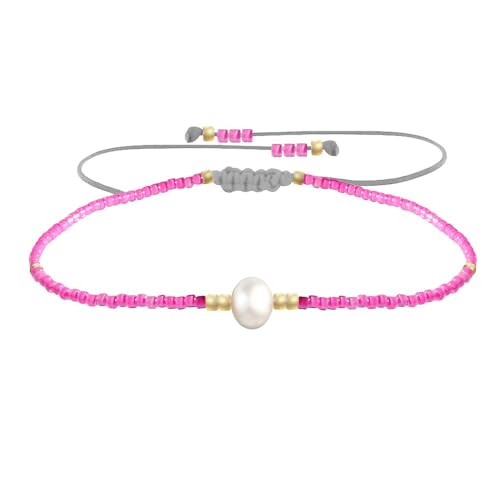 LES POULETTES BIJOUX - Armband Link Weiß Süßwasserperle und Kleine Glänzenden Perlen - Neon Pink LES POULETTES BIJOUX - Armband Link Weiß Süßwasserperle und Kleine Glänzenden Perlen - Neon Pink von LES POULETTES BIJOUX