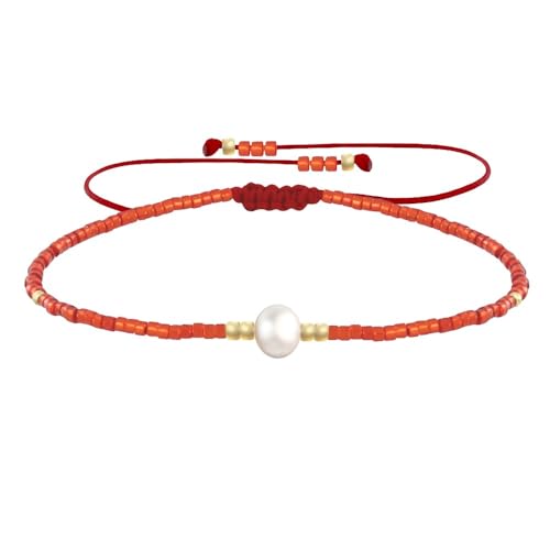 LES POULETTES BIJOUX - Armband Link Weiß Süßwasserperle und Kleine Glänzenden Perlen - Rote LES POULETTES BIJOUX - Armband Link Weiß Süßwasserperle und Kleine Glänzenden Perlen - Rote von LES POULETTES BIJOUX