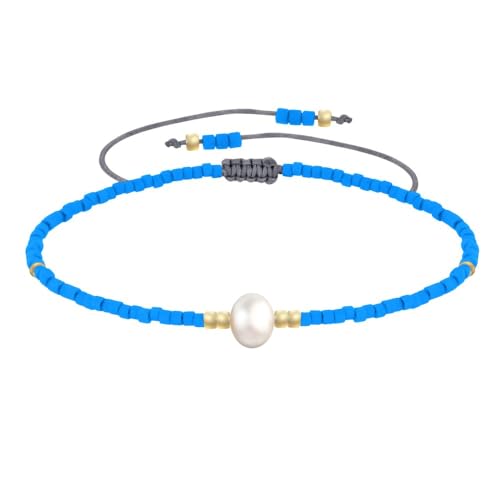 LES POULETTES BIJOUX - Armband Link Weiß Süßwasserperle und Kleine Matte Perlen - Azurblau LES POULETTES BIJOUX - Armband Link Weiß Süßwasserperle und Kleine Matte Perlen - Azurblau von LES POULETTES BIJOUX