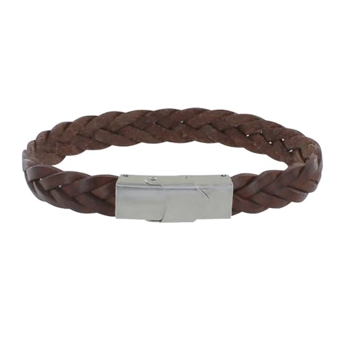 LES POULETTES BIJOUX - Dark Brown Leder Herren-Armband geflochtenes Wohnung Stahl Schließe - grobe 23 cm von LES POULETTES BIJOUX