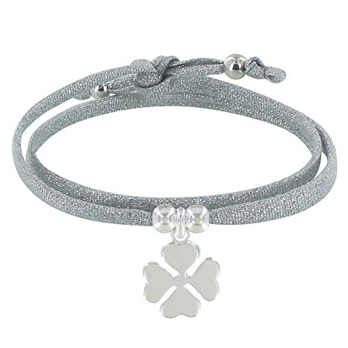 LES POULETTES BIJOUX - Doppelturm Lurex Link Armband und 925 Silber Klee - Silber-Grau LES POULETTES BIJOUX - Doppelturm Lurex Link Armband und 925 Silber Klee - Silber-Grau von LES POULETTES BIJOUX