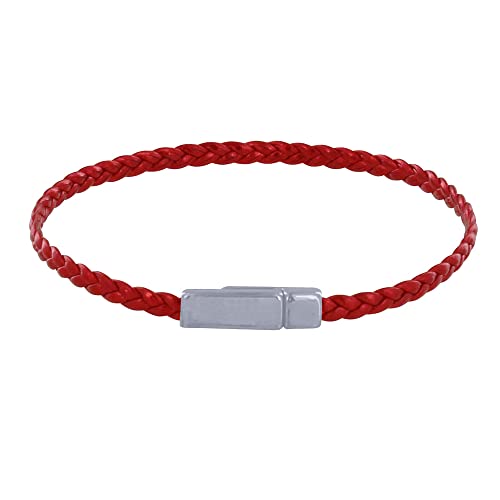 LES POULETTES BIJOUX - Frau Armband Flachen Geflecht Glänzendem Leder Silbernem Metall Magnet Verschluss - Rote von LES POULETTES BIJOUX
