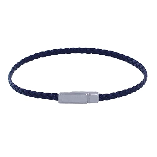 LES POULETTES BIJOUX - Frau Armband Flachen Geflecht Mattem Leder Silbernem Metall Magnet Verschluss - Blau Navy von LES POULETTES BIJOUX