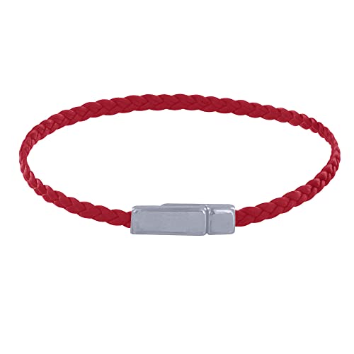 LES POULETTES BIJOUX - Frau Armband Flachen Geflecht Mattem Leder Silbernem Metall Magnet Verschluss - Dunkelrot LES POULETTES BIJOUX - Frau Armband Flachen Geflecht Mattem Leder Silbernem Metall Magnet Verschluss - Dunkelrot von LES POULETTES BIJOUX