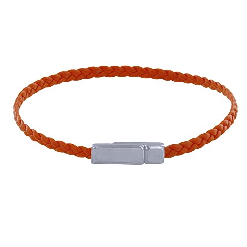 LES POULETTES BIJOUX - Frau Armband Flachen Geflecht Mattem Leder Silbernem Metall Magnet Verschluss - Orange von LES POULETTES BIJOUX