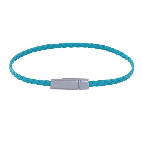 LES POULETTES BIJOUX - Frau Armband Flachen Geflecht Mattem Leder Silbernem Metall Magnet Verschluss - Turquoise von LES POULETTES BIJOUX
