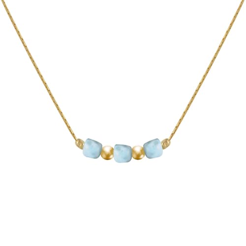LES POULETTES BIJOUX - Gold Filled Halskette Drei Kleinen Larimar Würfel von LES POULETTES BIJOUX