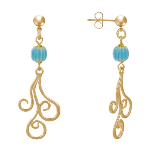 LES POULETTES BIJOUX - Gold Metall Nagel Ohrringe Gestreifte Perlen und Arabesken - Turquoise von LES POULETTES BIJOUX