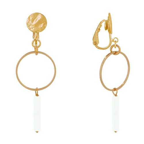 LES POULETTES BIJOUX - Goldene Clip Ohrringe Kreis und Glänzenden Rechteckigen Perle - Weib von LES POULETTES BIJOUX