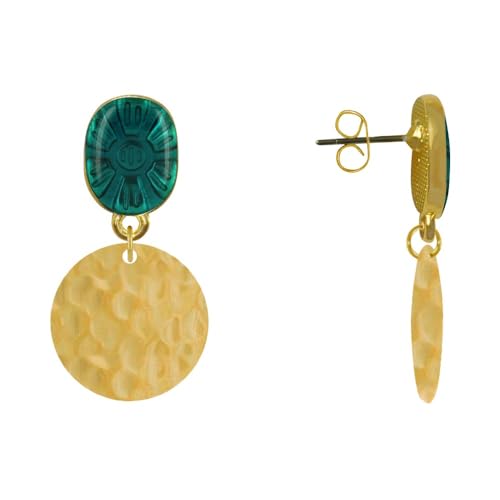 LES POULETTES BIJOUX - Goldenem Messing Ohrringe Harz Oval Sonne und Gehämmerten Pellet - Dunkelgrün LES POULETTES BIJOUX - Goldenem Messing Ohrringe Harz Oval Sonne und Gehämmerten Pellet - Dunkelgrün von LES POULETTES BIJOUX