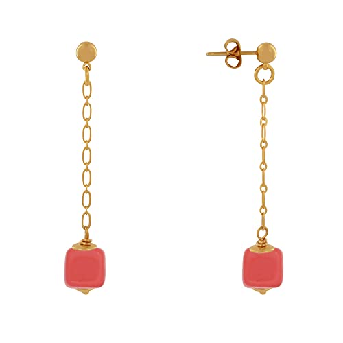 LES POULETTES BIJOUX - Goldenem Messing Ohrringe Kette und Keramikwürfel - Rote von LES POULETTES BIJOUX