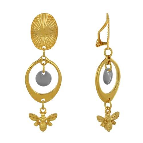 LES POULETTES BIJOUX - Goldener Messing Clip Ohrringe Kreis Farbig Pellet und Biene - Grau LES POULETTES BIJOUX - Goldener Messing Clip Ohrringe Kreis Farbig Pellet und Biene - Grau von LES POULETTES BIJOUX