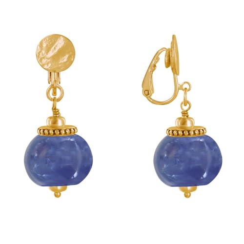 LES POULETTES BIJOUX - Goldenes Metall Clip Ohrringe und Große Keramik Perlen - Blau Navy LES POULETTES BIJOUX - Goldenes Metall Clip Ohrringe und Große Keramik Perlen - Blau Navy von LES POULETTES BIJOUX