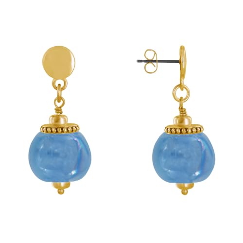 LES POULETTES BIJOUX - Goldenes Metall Nägel Ohrringe und Große Keramik Perlen - Turquoise von LES POULETTES BIJOUX