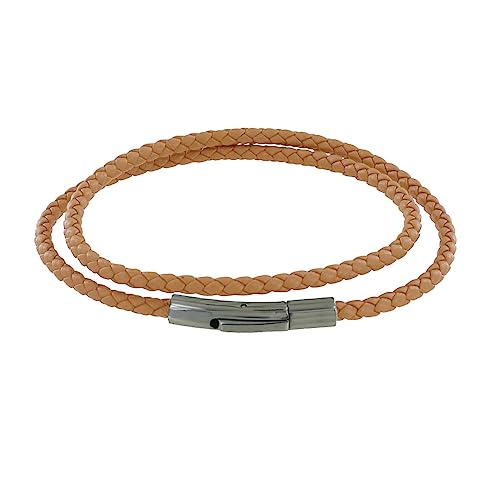 LES POULETTES BIJOUX - Herren Armband Double Turn Leder Geflochtene Runde Für 19cm Handgelenk - Beige von LES POULETTES BIJOUX